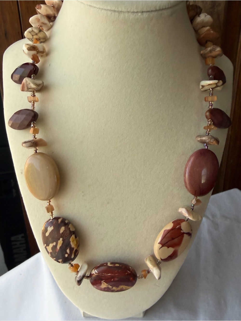 Earth Toned Jasper Style Statement Necklace Brown Cream Red Stone Beads